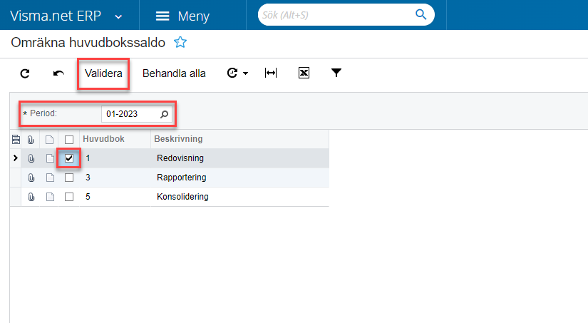Rekalkuler hovedbokssaldo
